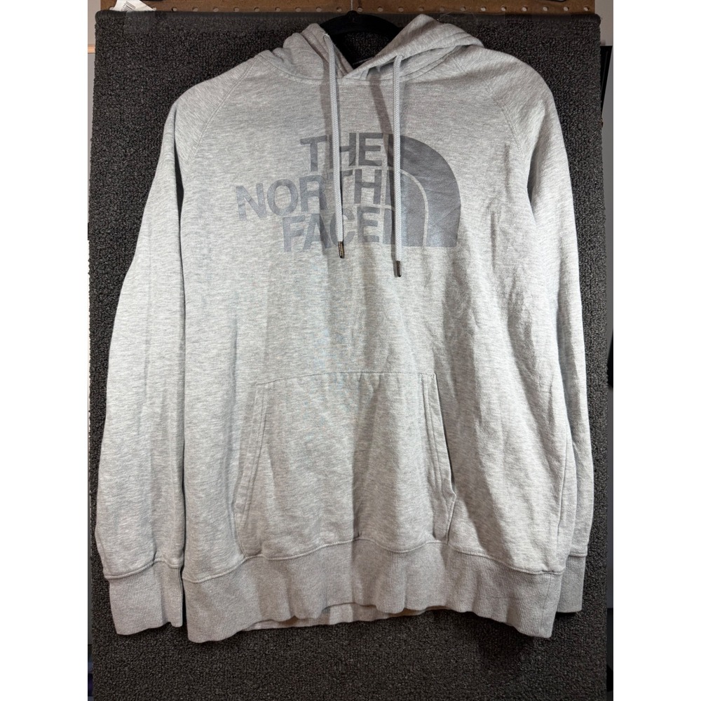 The North Face Hoodie Womens L Gray Logo Pullover Sweatshirt Raglan 130